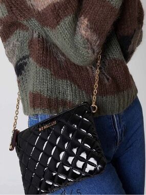 MZ Wallace Black Ruby  Quilted Patent Crossbody with Gold Chain⭐️